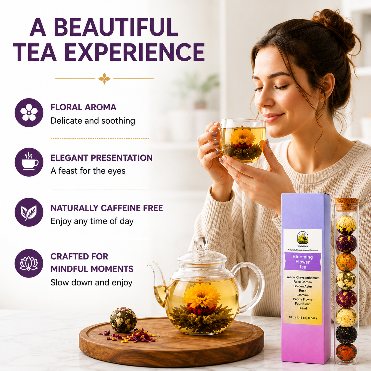 Blooming Tea Mix – Jasmine, Hibiscus, Chrysanthemum & Rose Loose Leaf, 40g