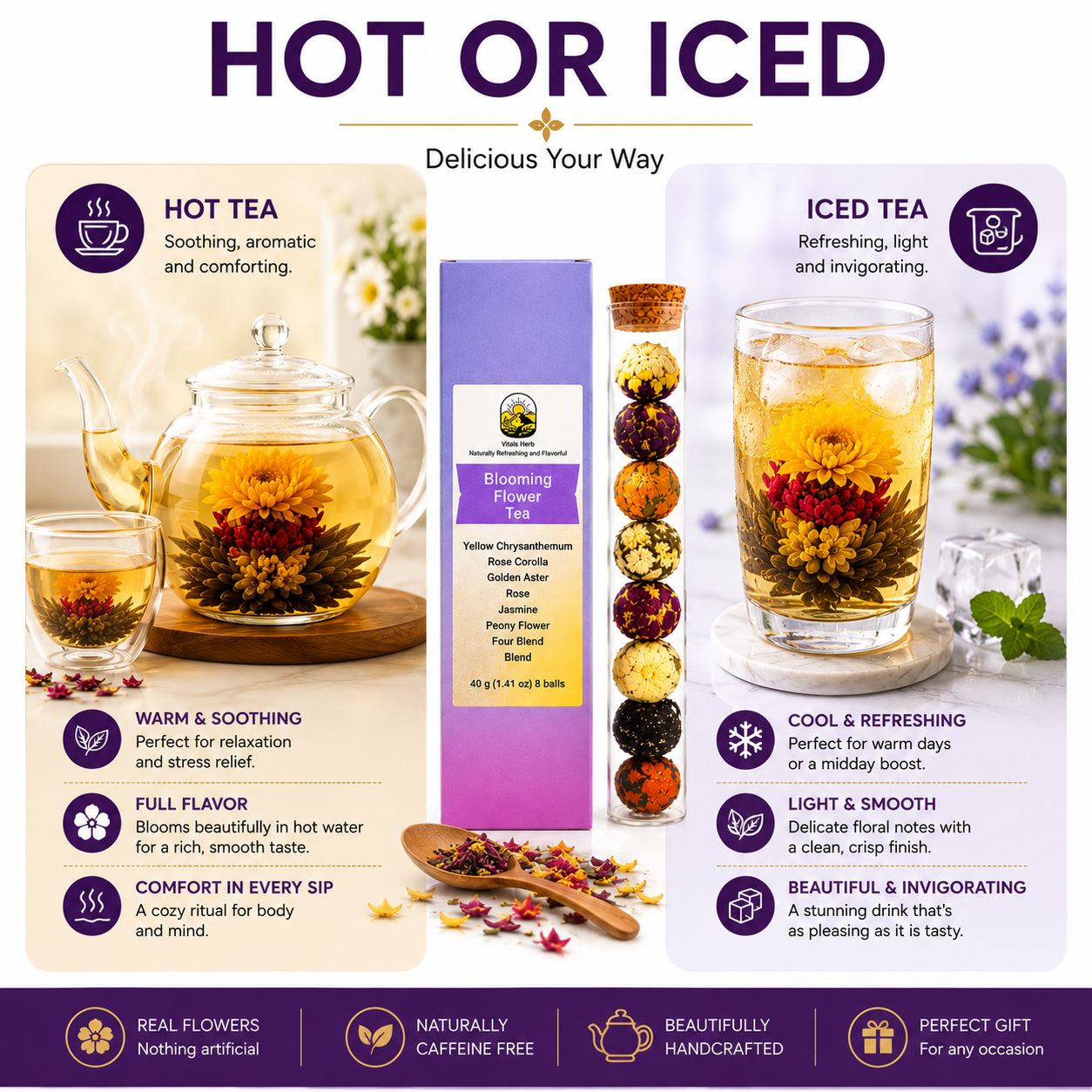 Blooming Tea Mix – Jasmine, Hibiscus, Chrysanthemum & Rose Loose Leaf, 40g